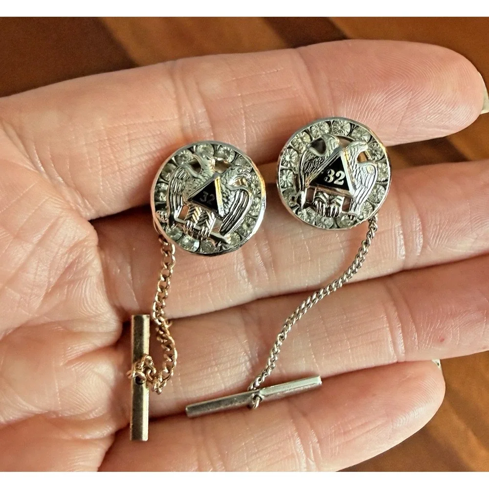 Vintage Scottish Rite 32nd Degree Masonic Tie Tack Pin Lot 2 Eagle Rhinestone